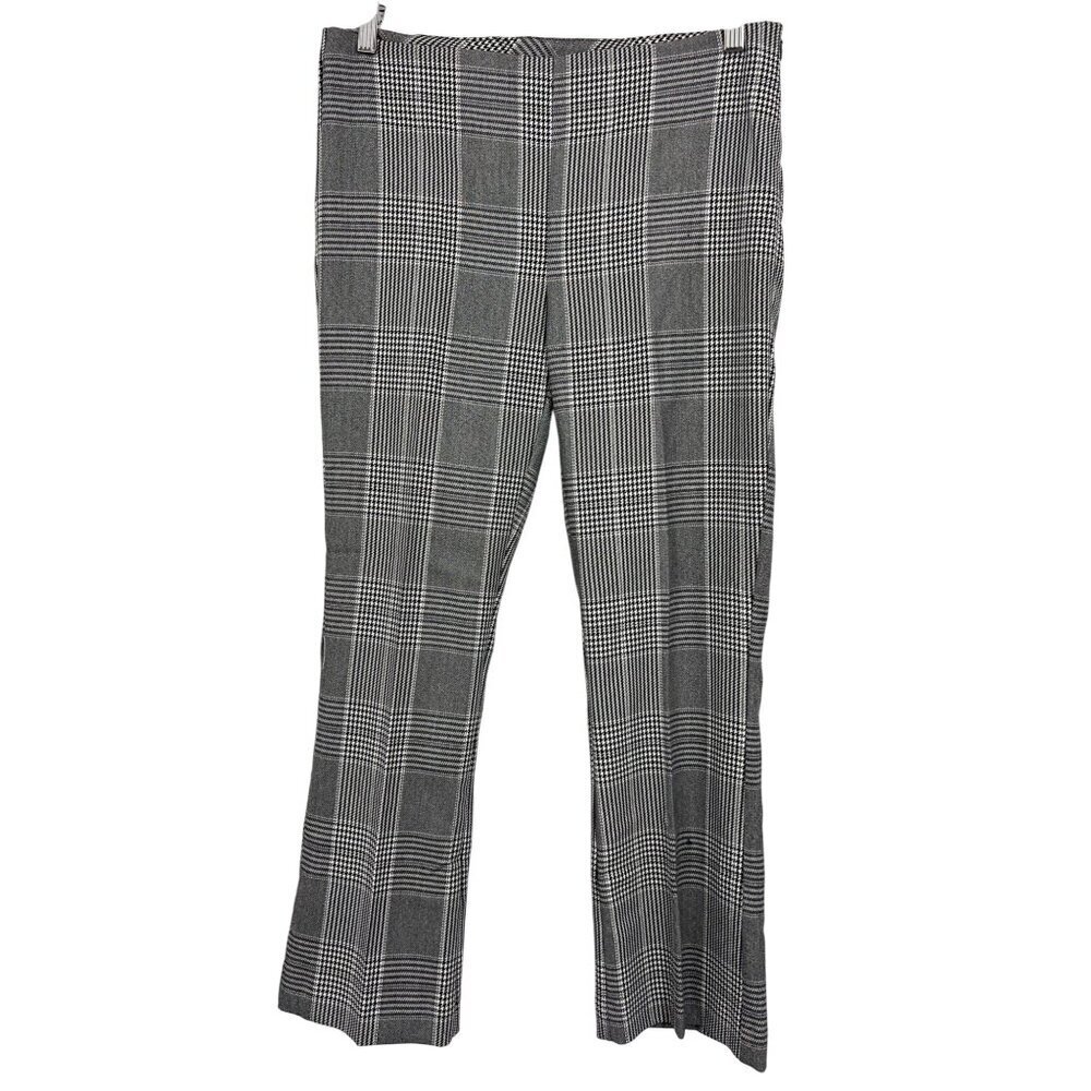 Zara Basics Women Work Career Plaid Black White Pants Size Large L Stretch New